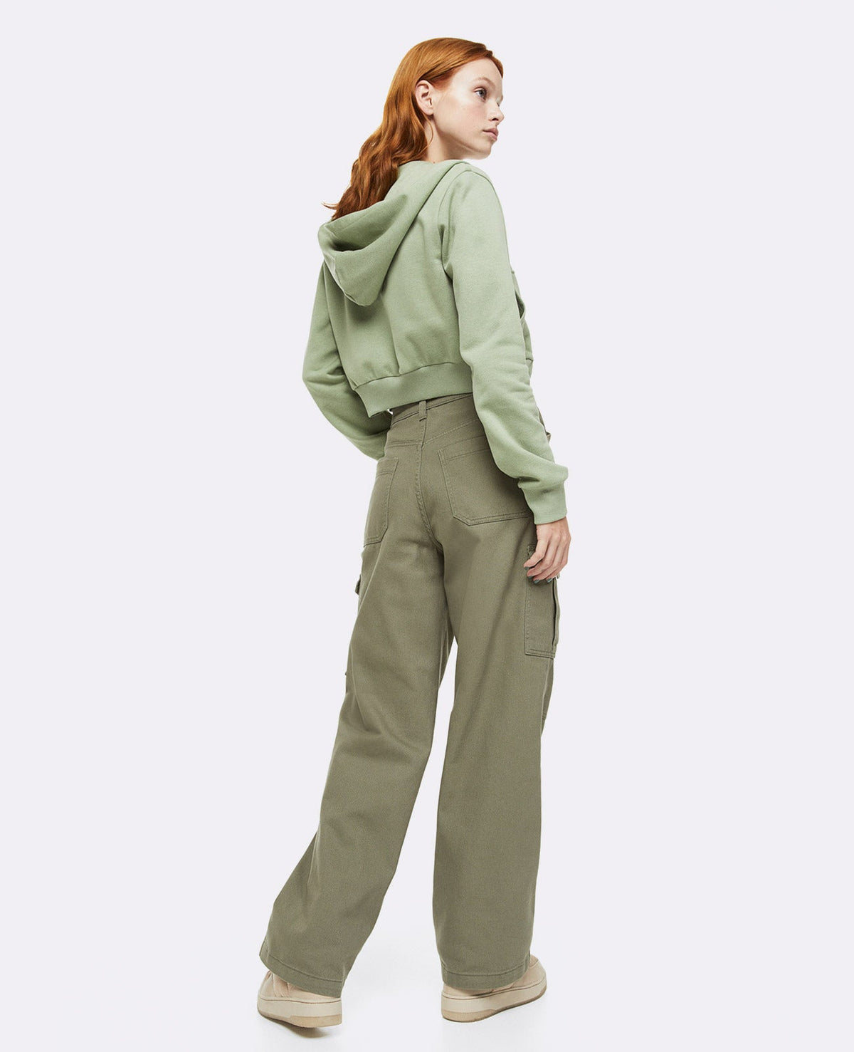 Baumwollhose mit hohem Bund – Khaki