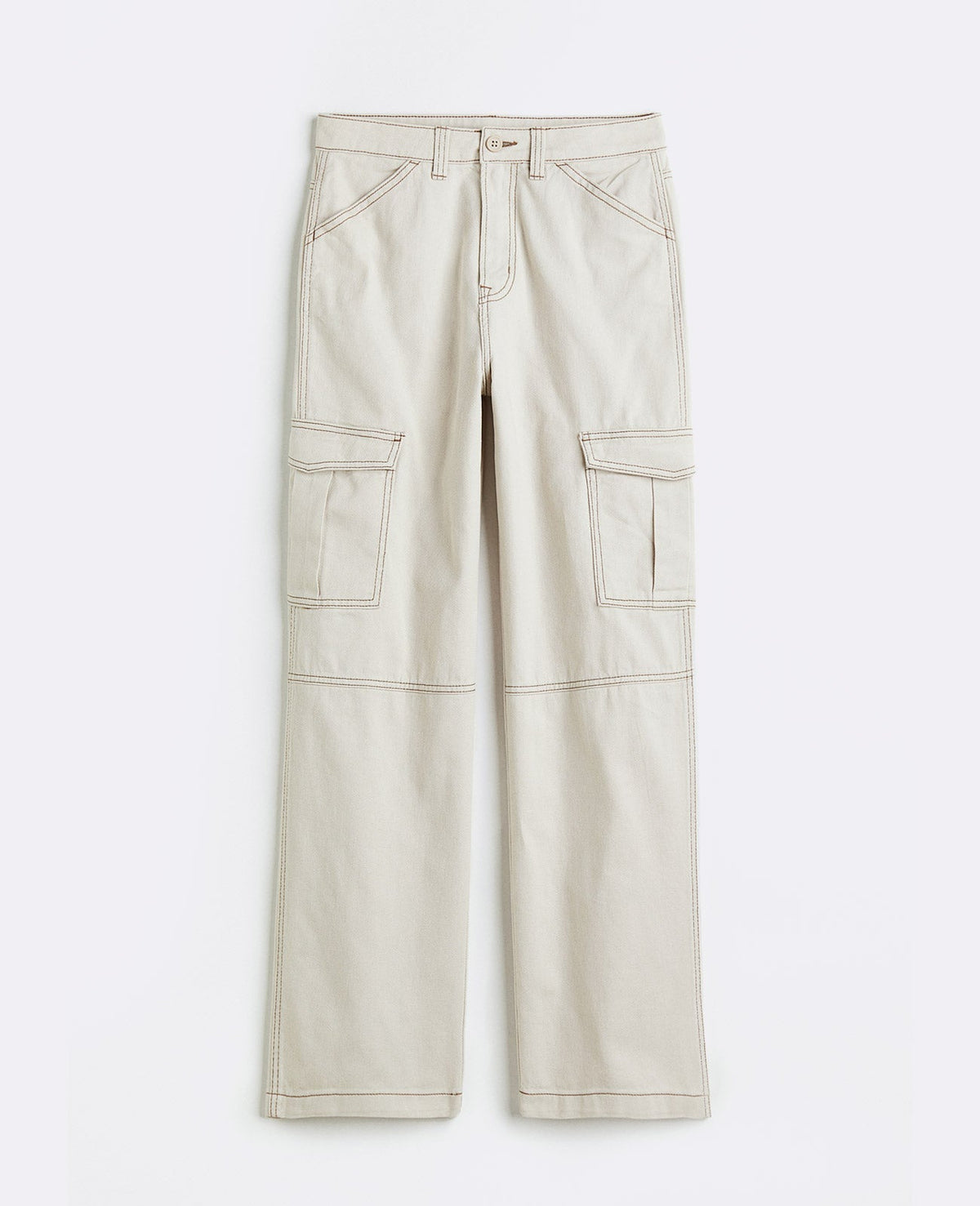 Pantalon taille haute en coton - Beige