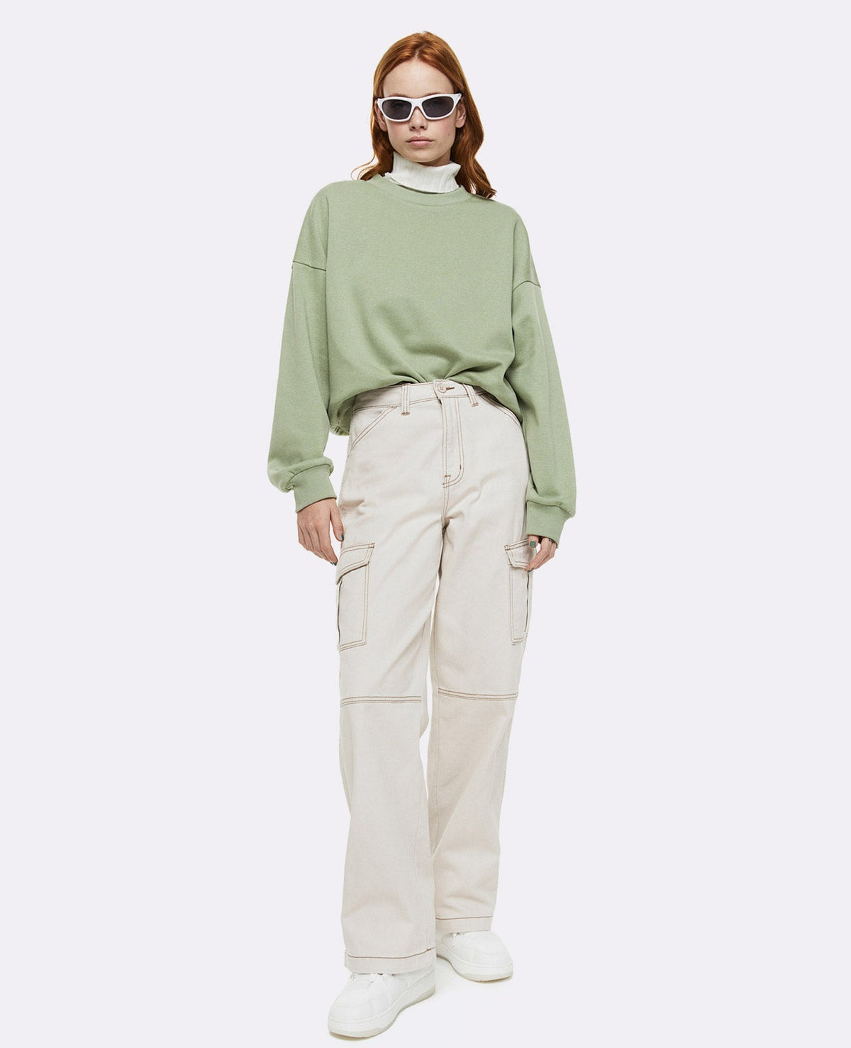 High Waisted Cotton Pant - Beige